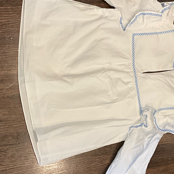 English Factory White Blouse with Blue Embroidered Trim and Ruffle Detail - Picture 8 of 8